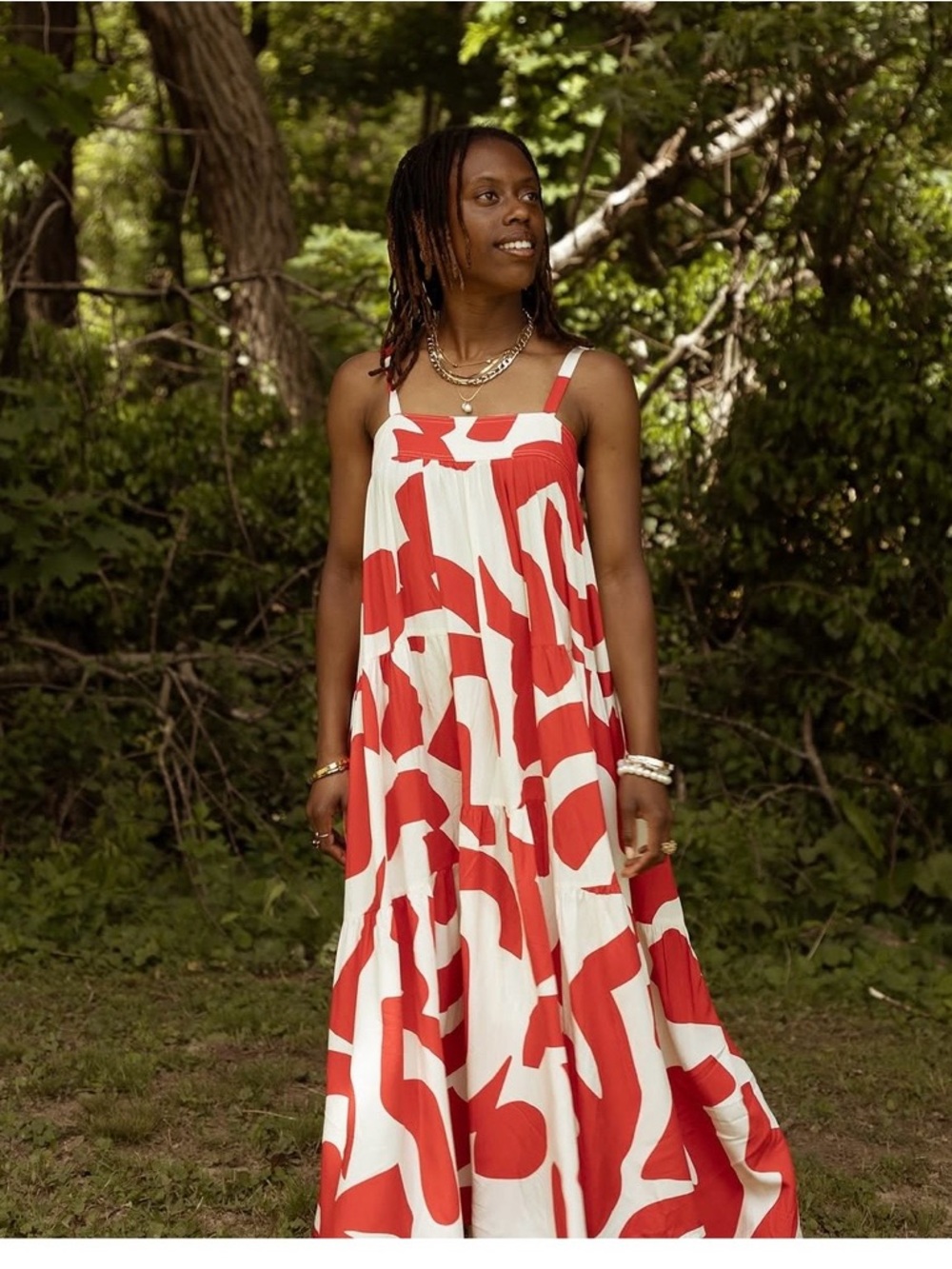 Anthropologie Abel the Label Red & White Print Maxi Dress sz XS